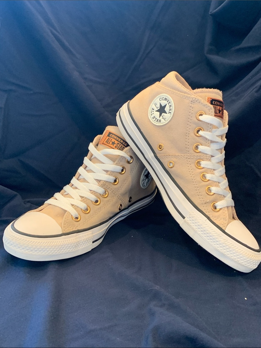 Converse Chuck Taylor All Star High Tops  in Tan with Rose Gold Label/Grommets 8